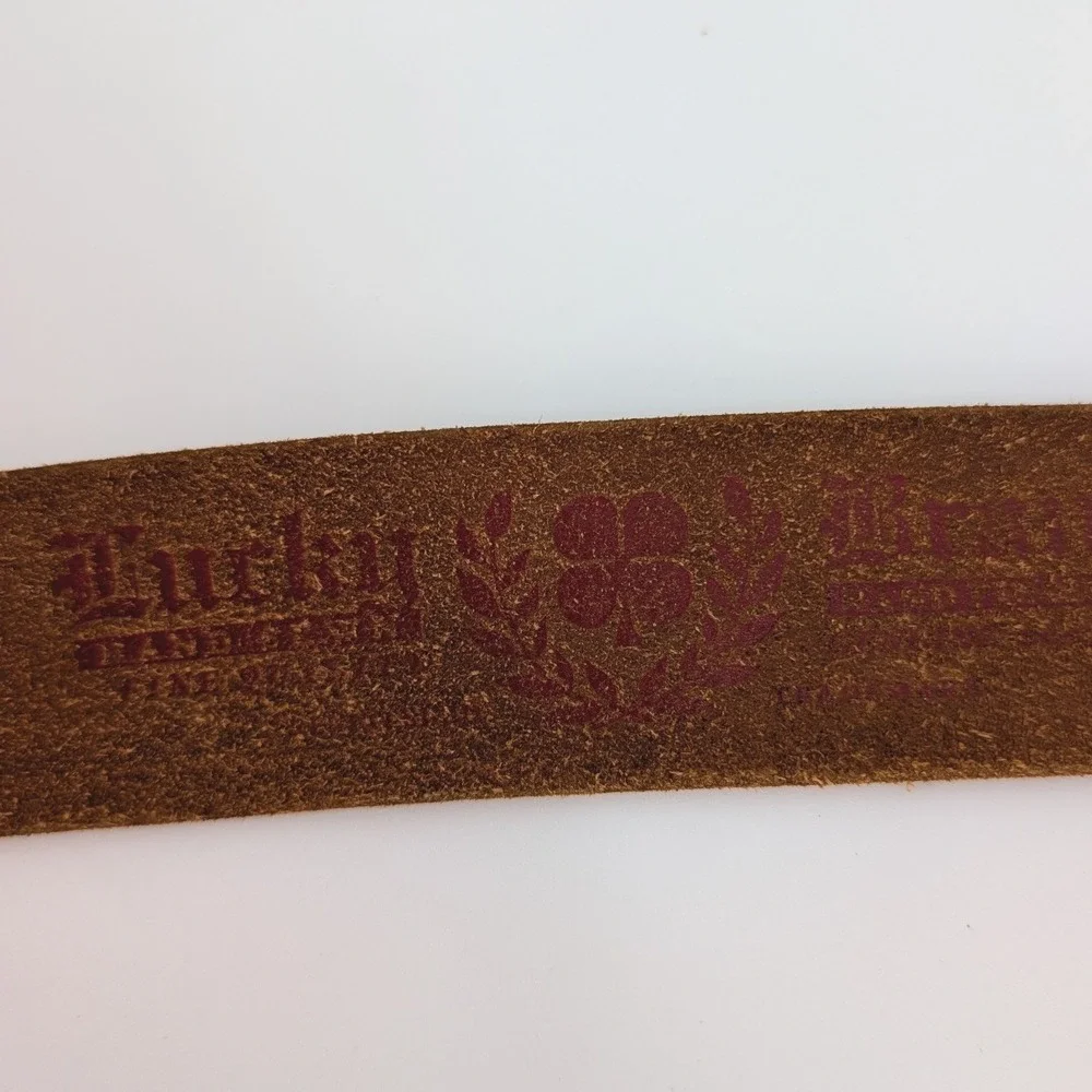 Lucky Brand Studded Leather Belt Womens 32 Brown Western Brass Buckle Boho Indie
